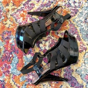 Jessica Simpson Kambodia black elastic strappy platform heeled sandals - 8&1/2
